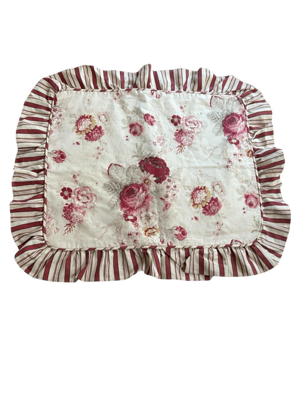 Waverly Garden Room "Norfolk Rose" Standard Pillow Sham Striped Floral Ruffle